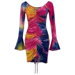 Queen Mania Off Shoulder Ruched Bodycon Mini Dress Tie Dye S